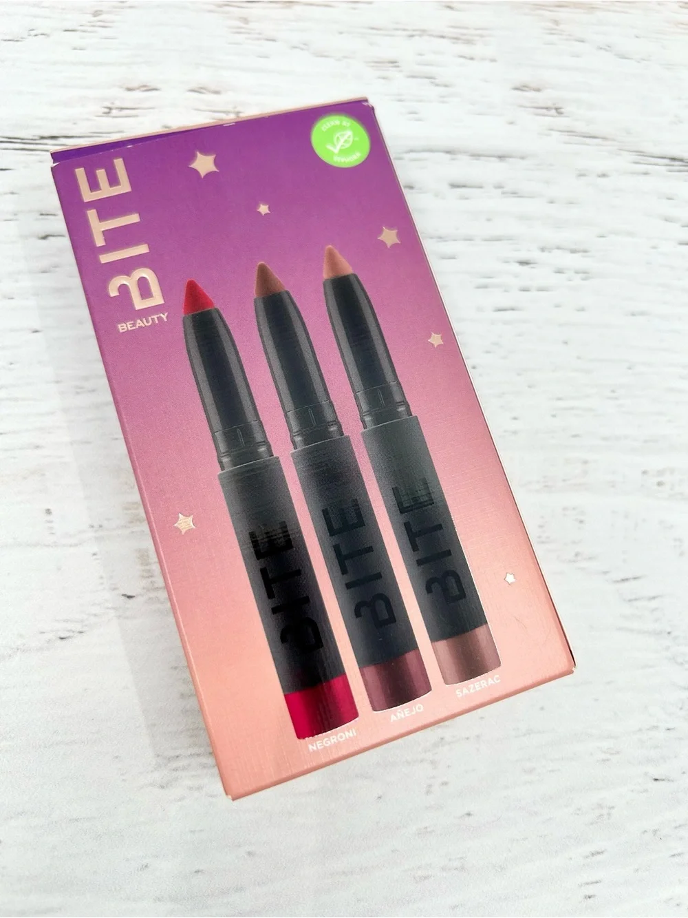 NIB Bite Beauty Midnight Mood Mini Power Move Creamy Matte Lip Crayon Trio